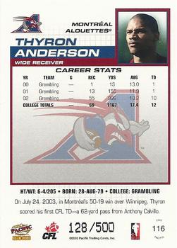 2003 Pacific  CFL #116 Thyron Anderson Back