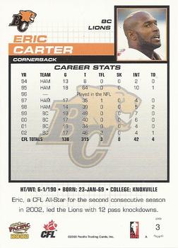 2003 Pacific  CFL #3 Eric Carter Back