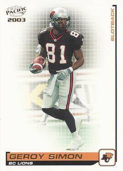 2003 Pacific  CFL #10 Geroy Simon Front
