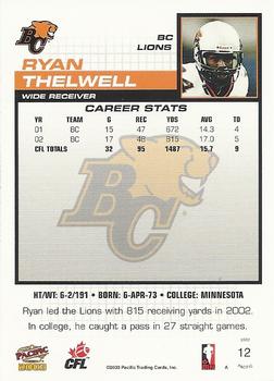 2003 Pacific  CFL #12 Ryan Thelwell Back