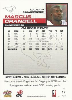2003 Pacific  CFL #17 Marcus Crandell Back
