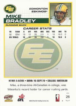 2003 Pacific  CFL #26 Mike Bradley Back
