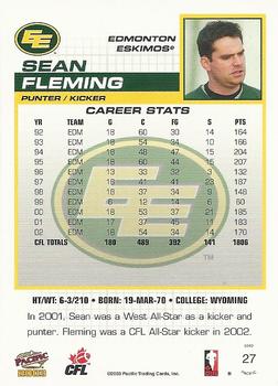 2003 Pacific  CFL #27 Sean Fleming Back