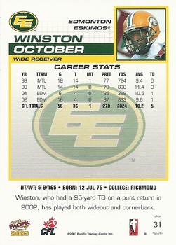 2003 Pacific  CFL #31 Winston October Back