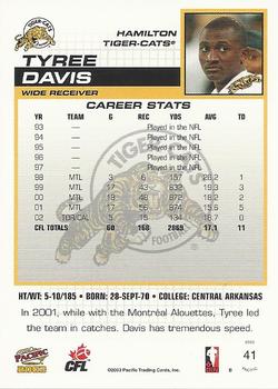2003 Pacific  CFL #41 Tyree Davis Back