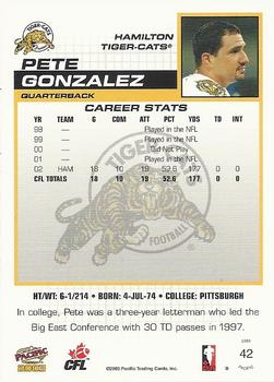 2003 Pacific  CFL #42 Pete Gonzalez Back