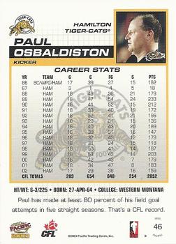 2003 Pacific  CFL #46 Paul Osbaldiston Back