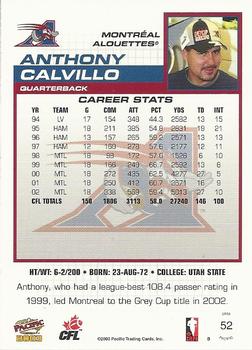 2003 Pacific  CFL #52 Anthony Calvillo Back