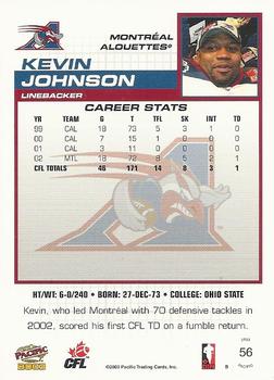2003 Pacific  CFL #56 Kevin Johnson Back