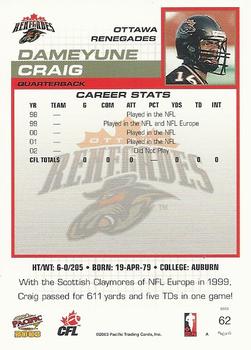 2003 Pacific  CFL #62 Dameyune Craig Back