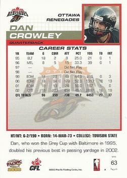 2003 Pacific  CFL #63 Danny Crowley Back