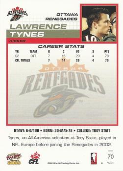 2003 Pacific  CFL #70 Lawrence Tynes Back