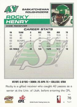 2003 Pacific  CFL #76 Rocky Henry Back