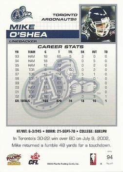 2003 Pacific  CFL #94 Mike O'Shea Back