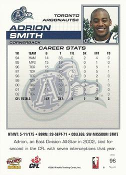 2003 Pacific  CFL #96 Adrion Smith Back