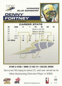 2003 Pacific  CFL #99 Denny Fortney Back