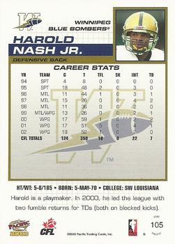 2003 Pacific  CFL #105 Harold Nash Jr. Back
