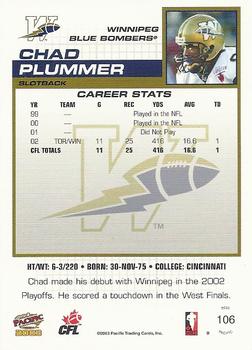 2003 Pacific  CFL #106 Chad Plummer Back