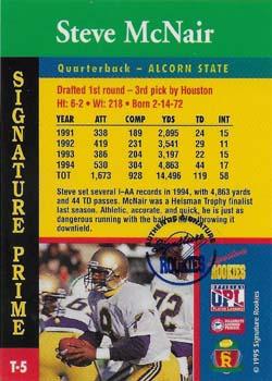 1995 SkyBox Premium Steve McNair Rookie NFL Football Card