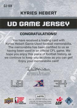 2014 Upper Deck CFL - UD Game Jersey #GJ-KH Kyries Hebert Back