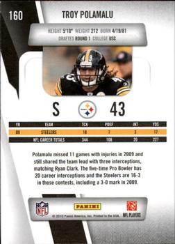 2010 Panini Prestige #160 Troy Polamalu Back