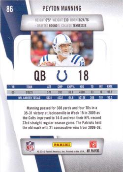 2010 Panini Prestige #86 Peyton Manning Back