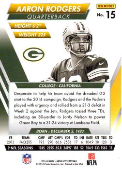 2014 Panini Absolute #15 Aaron Rodgers Back