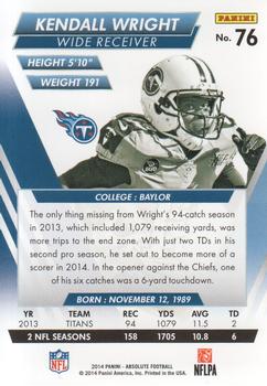 2014 Panini Absolute #76 Kendall Wright Back