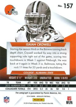 2014 Panini Absolute #157 Isaiah Crowell Back