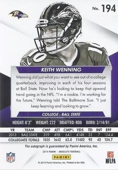 2014 Panini Absolute #194 Keith Wenning Back