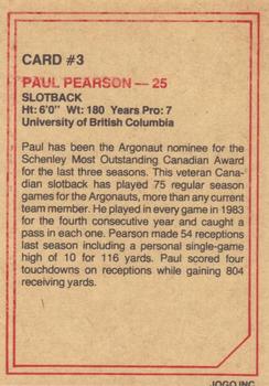 1984 JOGO #3 Paul Pearson Back