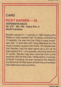 1984 JOGO #NNO Ricky Barden Back