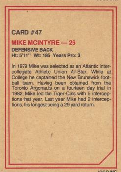 1984 JOGO #47 Mike McIntyre Back