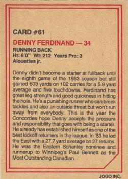 1984 JOGO #61 Denny Ferdinand Back