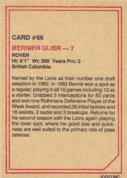 1984 JOGO #66 Bernie Glier Back