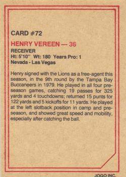 1984 JOGO #72 Henry Vereen Back