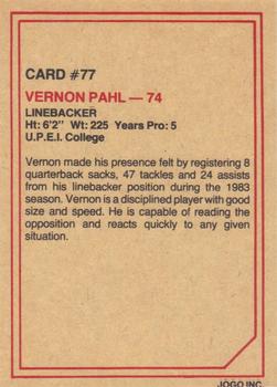 1984 JOGO #77 Vernon Pahl Back