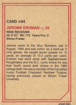 1984 JOGO #84 Jerome Erdman Back