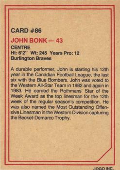 1984 JOGO #86 John Bonk Back