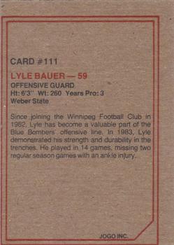 1984 JOGO #111 Lyle Bauer Back