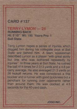 1984 JOGO #137 Terry Lymon Back