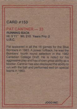 1984 JOGO #153 Pat Cantner Back