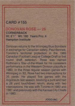 1984 JOGO #155 Donovan Rose Back