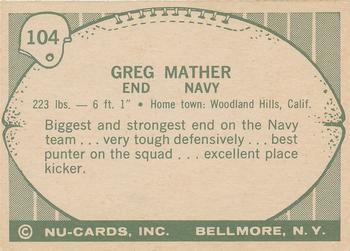 1961 Nu-Cards Football Stars #104 Greg Mather Back