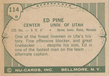 1961 Nu-Cards Football Stars #114 Ed Pine Back