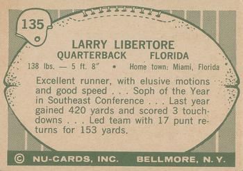 1961 Nu-Cards Football Stars #135 Larry Libertore Back