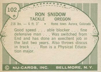1961 Nu-Cards Football Stars #102 Ron Snidow Back