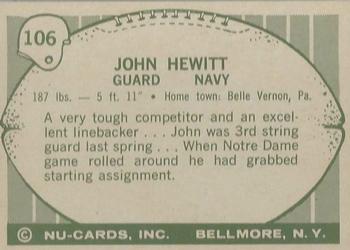 1961 Nu-Cards Football Stars #106 John Hewitt Back