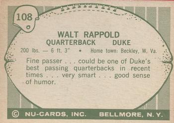 1961 Nu-Cards Football Stars #108 Walt Rappold Back