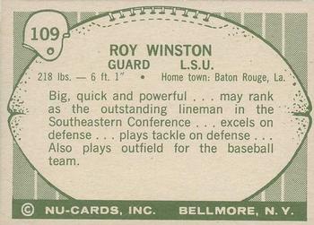 1961 Nu-Cards Football Stars #109 Roy Winston Back